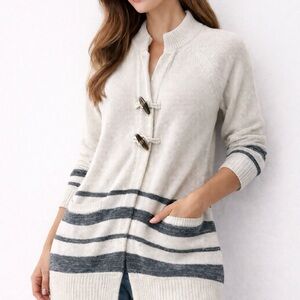 GAP Women's Striped Cream and Gray Cardigan